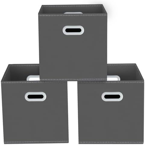 Yunkeeeper storage bins Cubes, Fabric Cube Organizer with Handle, Foldable Cube Bins for Cloth or Accessary Storage, 11x11x11, Set of 3,(Gray) by Yunkeeper