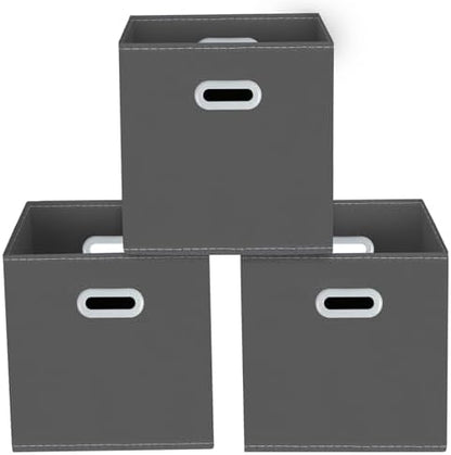 Yunkeeeper storage bins Cubes, Fabric Cube Organizer with Handle, Foldable Cube Bins for Cloth or Accessary Storage, 11x11x11, Set of 3,(Gray) by Yunkeeper