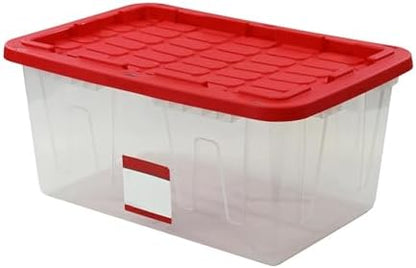 27 Gallon Clear Plastic Storage Bin with Red Lid, Storage for all ages by Unknown