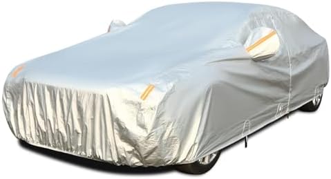 Tecoom Car Cover Waterproof All Weather, 3 Layers Car Covers for Automobiles, Fleece Lining with Zipper Door Lock Full Exterior Covers, Wind Rain Snow Sun Hail Protection Fit for Sedan (191-200 Inch) by Tecoom