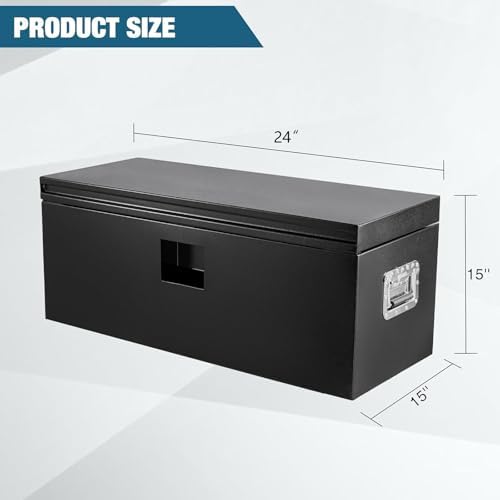 Garvee Black Steel Truck Bed Tool Box, Trailer Tongue Box, Truck Storage Organizer Tool Chest For Truck Bed, RV, Trailer (24"x 15"x 15"- Black) - Image 2