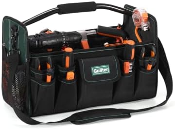 17 Inch Tool Bag,Electrician Tool Bags,Heavy Duty Open Top Tool Tote,31 Pocket Tool Box Organizer with Stainless Steel Handle & Adjustable Shoulder Strap, Black/Green by Guliter
