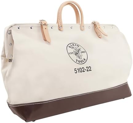 Klein Tools 5102-22 Heavy Duty Natural Canvas Tool Bag, Tool Tote, Multi-Purpose Bag with Wide Hinged Opening and Leather Handles, 22-Inch by Unknown