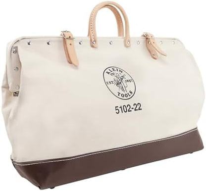 Klein Tools 5102-22 Heavy Duty Natural Canvas Tool Bag, Tool Tote, Multi-Purpose Bag with Wide Hinged Opening and Leather Handles, 22-Inch by Unknown