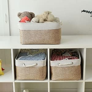 Fabric Storage Baskets - Rectangular Baskets for Organizing Fabric, Shelves & Decorative Use (White & Khaki) - Image 2