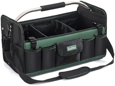 20 Inch Large Tool Bag,Heavy Duty Open Top Tool Tote,25 Pocket Tool Box Organizer with Stainless Steel Handle & Adjustable Shoulder Strap, Black/Green by Guliter