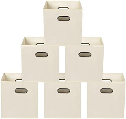 Yunkeeeper storage bins Cubes, Fabric Cube Organizer with Handle, Foldable Cube Bins for Cloth or Accessary Storage, 11x11x11, Set of 6, (Creamy White) by Yunkeeper