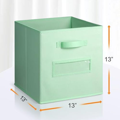 13x13x13 storage cube bins(Set of 8) Fabric storage cubes with 8 Labels Window Cards & a Pen, storage cubes 13x13, Collapsible 13 inch cube storage bins, Cubby Organizer Boxes, Grass Green - Image 3