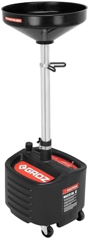 Groz 8 Gallon Waste Oil Drain Pan - Wheeled, Adjustable Height, Spill-Proof Design, Tool Storage (44605) by Groz