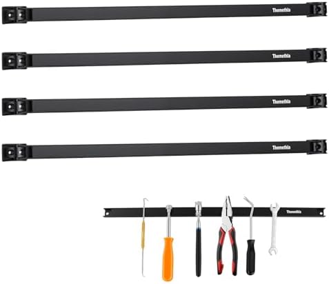 24" Magnetic Tool Holder Strip, 4 Pieces Black Metal Tool Organizer Rack with Stainless Steel Surface, Magnet Bar for Garage Workshop, Easy To Install with Mounting Screws by Themethla