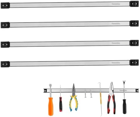 24" Magnetic Tool Holder Strip, 4 Pieces Silver Metal Tool Organizer Rack with Stainless Steel Surface, Magnet Bar for Garage Workshop, Easy To Install with Mounting Screws by Themethla