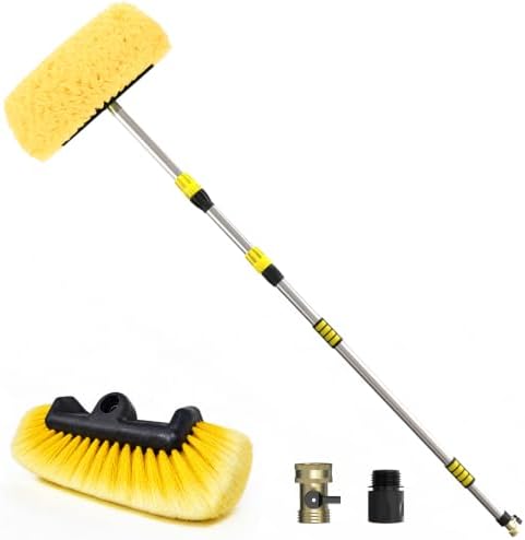 SISUPASSIE 12FT Car Wash Brush with Long Handle, 12-Inch Soft Bristle Car Cleaning Brush for Cleaning RV, Truck, Boat, Solar Panels, Yellow by Focusonproduct