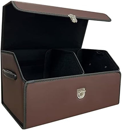 Trunk Organizer for Car With Lid,Foldable Trunk Organizer for SUVs & Sedans,Multi-Functional Leather Storage Box - Brown - Small by Letlovewalktogether