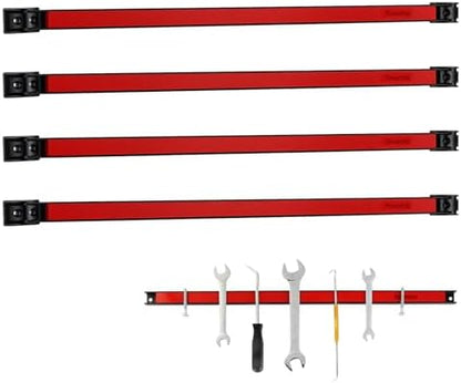 24" Magnetic Tool Holder Strip, 4 Pieces Red Metal Tool Organizer Rack with Stainless Steel Surface, Magnet Bar for Garage Workshop, Easy To Install with Mounting Screws by Themethla