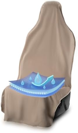 UltraSport Tan Front Seat Cover - Waterproof Car Seat Protector, Universal Fit, Washable, Soft Microfiber, Anti-Stink, Comfortable, Easy to Install by WaterproofSeatShield