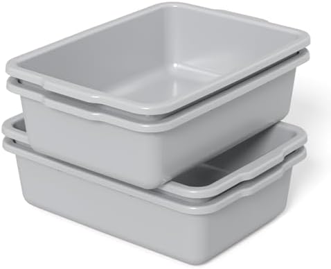 4 Packs 23 L Plastic Bus Box, Commercial Bus Tubs Totes, Gray by Lasbily