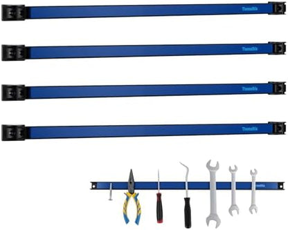 24" Magnetic Tool Holder Strip, 4 Pieces Blue Metal Tool Organizer Rack with Stainless Steel Surface, Magnet Bar for Garage Workshop, Easy To Install with Mounting Screws by Themethla