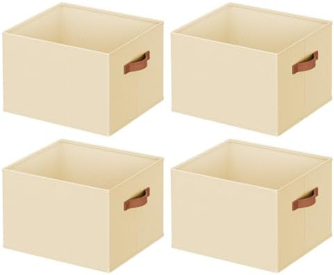 4 Pack Large Closet Storage Baskets Bins for Shelves, Collapsible Fabric Closet Organizers and Storage with Polyester Handles, Decorative Baskets for Organizing Clothes, Towels, Linen Closet 14"x10" by DiMJ