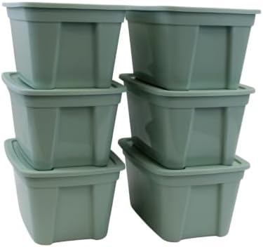 Edge Plastics Classic Storage Tote, durable storage in for home or garage with secure snap lid designed for stacking (6, Light Green, 5 Gallon) by EdgePlastics
