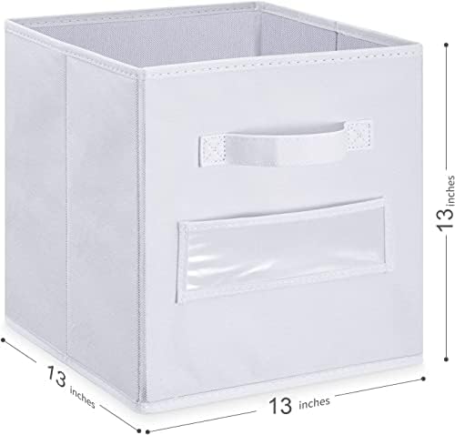 13x13x13 storage cube bins(Set of 8)Fabric storage cubes with 8 Labels Window Cards & a Pen,storage cubes 13x13, storage bin, Collapsible 13 inch cube storage bins,Cubby Organizer Boxes, White - Image 3