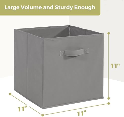 11x11 Storage Bins, Set of 3 Storage Cubes, Collapsible Cube Storage Box, Fabric Closet Organizers with Handles for Home, Office, Closet Shelf Cabinet, Bookcase, Grey - Image 2
