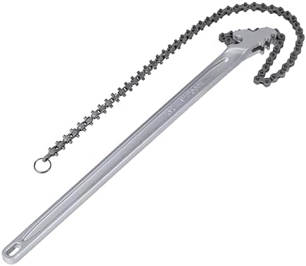 24 Inch Silver Chain Wrench, Adjustable Ratcheting Chain Oil Filter Wrench Heavy Duty Fits Max 12.6 Inch Diameter for Pipe Installation and Car Repair by GDHSWJ