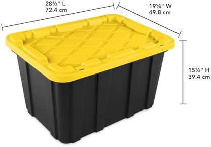 27 Gallon Durable Plastic Storage Tote with Snap-On Lid, Black and Yellow, Heavy-Duty, Secure-Grip Handles, 6 Pack - Image 2
