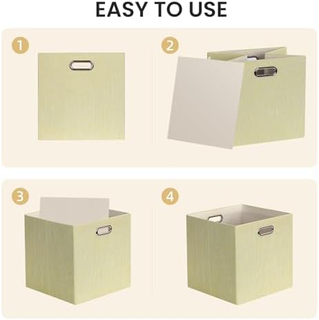 Posprica Storage Cubes, 13 x 13 x 13 Inches Fabric Bins with Double Handles，Cubes Basket Containers, For Shelf Cabinet Bookcase, Closet Organizers for Shelves, Foldable-Set of 4, Yellow/Beige mixed - Image 4