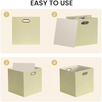 Posprica Storage Cubes, 13 x 13 x 13 Inches Fabric Bins with Double Handles，Cubes Basket Containers, For Shelf Cabinet Bookcase, Closet Organizers for Shelves, Foldable-Set of 4, Yellow/Beige mixed - Image 4