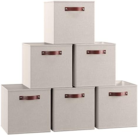 Ornavo Home 13x13 Foldable Fabric Storage Cube Bins, 6 Pack, Beige by OrnavoHome
