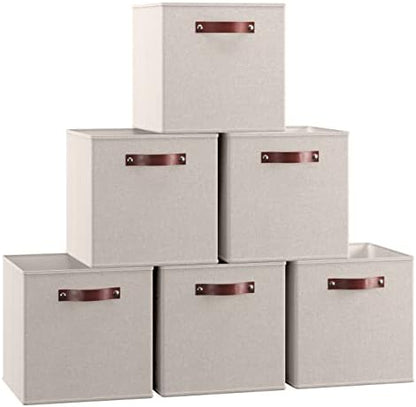 Ornavo Home 13x13 Foldable Fabric Storage Cube Bins, 6 Pack, Beige by OrnavoHome