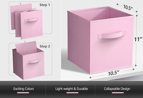 Sorbus Fabric Storage Cubes, 6-Pack Foldable Bins (11 Inch, Pastel Pink) - Image 3