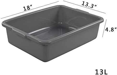 4-Pack Bus Tubs, Commercial Tote Box, Plastic Bus Box (13 L), Grey - Image 2
