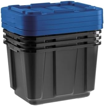 4 Pack 12 Gallon Heavy Duty Plastic Storage Bins with Lids, Stackable Garage Organizer Totes, Durable Utility Containers with Reinforced Handles for Garage, Workshop, Basement - Image 2