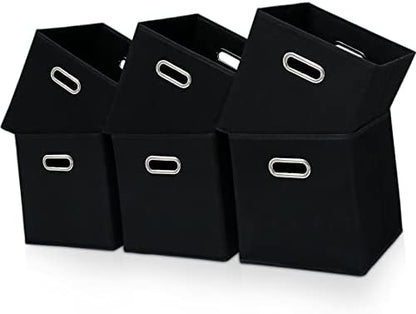 Black Fabric Cubby Storage Bins,13x13x13 Inches ,Cube Organizer Bin Foldable Storage Boxes with Dual Handles Fabric Organizer Box and collapsible Storage basket,Set of 6,Black by Yunkeeper