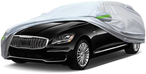 Full Car Cover Universal 6 Layers Outdoor Thicked All Weather Cover, Sunshield, Waterproof, Snow Proof, UV Proof, Scratch Proof, Bird Droppings, 6 Reflective Strips, Fits Sedans up 205"-216" by QUYDDC