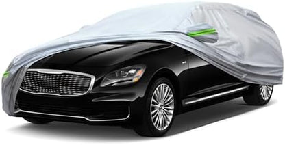 Full Car Cover Universal 6 Layers Outdoor Thicked All Weather Cover, Sunshield, Waterproof, Snow Proof, UV Proof, Scratch Proof, Bird Droppings, 6 Reflective Strips, Fits Sedans up 205"-216" by QUYDDC