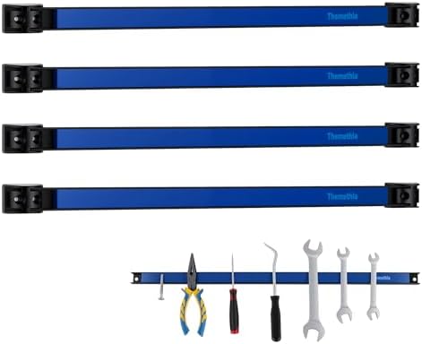 18" Magnetic Tool Holder Strip, 4 Pieces Blue Metal Tool Organizer Rack with Stainless Steel Surface, Magnet Bar for Garage Workshop, Easy To Install with Mounting Screws by Themethla