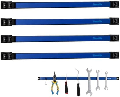 18" Magnetic Tool Holder Strip, 4 Pieces Blue Metal Tool Organizer Rack with Stainless Steel Surface, Magnet Bar for Garage Workshop, Easy To Install with Mounting Screws by Themethla
