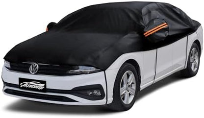 Half Car Cover Sedan M, Car Snow Cover for Windshield & Sunroof Protection with Soft Lining, Top Only Partial Cover for Convertible by Coverra