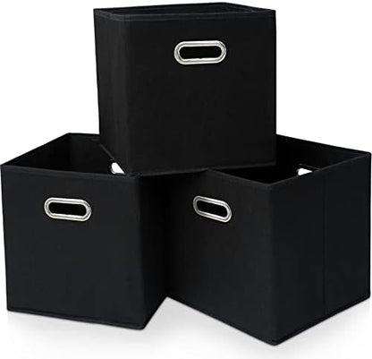 Black Fabric Cubby Storage Bins，13x13x13 Inches ，Cube Organizer Bin Foldable Storage Boxes with Dual Handles Fabric Organizer Box and collapsible Storage basket，Set of 3 ，Black by Yunkeeper