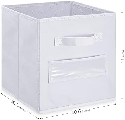 Fabric storage cubes (Set of 10) 11 Inch Cube Storage Bin, cube storage with 8 Labels Window Cards & a Pen, Foldable cube organizer bins, 11x11 storage bin, Cubby Organizer bins, White - Image 3