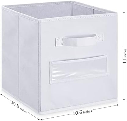 Fabric storage cubes (Set of 10) 11 Inch Cube Storage Bin, cube storage with 8 Labels Window Cards & a Pen, Foldable cube organizer bins, 11x11 storage bin, Cubby Organizer bins, White - Image 3