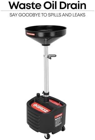 Groz 8 Gallon Waste Oil Drain Pan - Wheeled, Adjustable Height, Spill-Proof Design, Tool Storage (44605) - Image 2