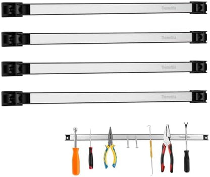 18" Magnetic Tool Holder Strip, 4 Pieces Silver Metal Tool Organizer Rack with Stainless Steel Surface, Magnet Bar for Garage Workshop, Easy To Install with Mounting Screws by Themethla