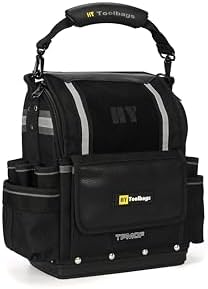 Closed Top Toolbags Professional Electrician Tool Bag, Tool Organizer, HVAC,Black, Large Capacity Multi-Pocket Design, Removable Tool Panels, Service Bag with Shoulder Strap, Molded Handle by HYToolbags