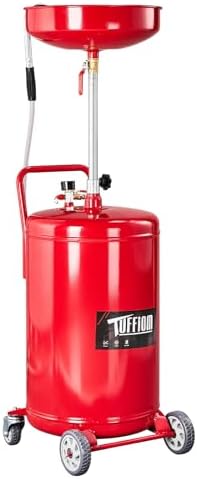 TUFFIOM 20 Gallon Waste Oil Drain Tank with Wheels & Handle, Adjustable Funnel Height Air-Operated Oil Drainer, Large Capacity Leak-Proof Oil Drain Container for Auto Fluids, Garage, Red by TUFFIOM