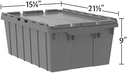 Akro-Mils 39085 Industrial Plastic Storage Tote with Hinged Attached Lid, (21-Inch L by 15-Inch W by 9-Inch H), Gray, (6-Pack) - Image 4