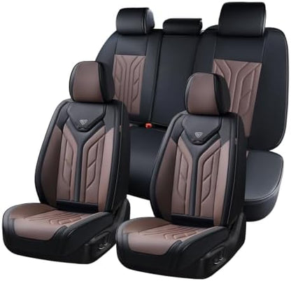 Coverado Car Seat Covers Full Set, Automotive Seat Covers Car Seat Protector Car Seat Cushion, Waterproof Leather Seat Covers for Cars, Universal Fit for Most Sedans SUV Pick-up Truck(Black&Coffee) by COVERADOAUTO