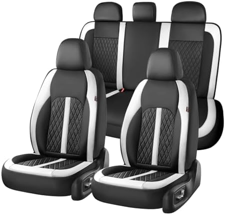 Coverado Universal Leather Seat Covers Full Set for 5 Seats – Waterproof, Durable All-Weather Protector for SUV, Pickup Truck, Sedan, White&Black by COVERADOAUTO